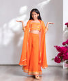 Pre-Order: Orange Crop Top Sharara Set with Cape