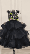 Pre-Order: Black Embroidered Ruffle Gown