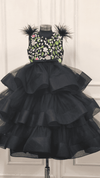 Pre-Order: Black Embroidered Ruffle Gown