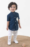 Boy Sheep Embroidered Cotton Shirt- Blue