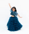 Pre Order: Teal Blue Crop Top Skirt with Cape