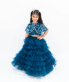 Pre Order: Teal Blue Crop Top Skirt with Cape