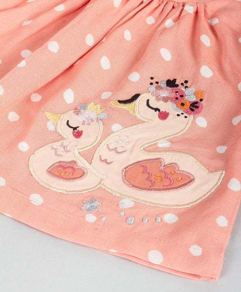 Dot print infant coordinate set with ducks patchwork on top-Peach