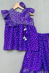 Pre-Order: Hand Embroidered Bandhni Printed Sharara Set in Purple