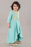 Pre-Order: Aqua Green Anarkali With Flower Embroidery And Bottom Set