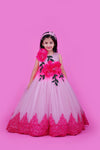 Pre-Order: Dark Pink With Cherry Blossom Color Combo Couture Gown With Hand Crafted Flower Embellishment & Lace
