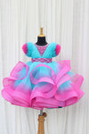 Pre-Order:Light Blue & Light Pink Twirled Gown With Rich Light Pink Bead Work Gown