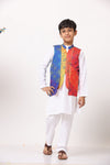 Pre-Order- Ethnic Cotton White Kurta With Bandhani Printed Stylish Jacket And Pyjama
