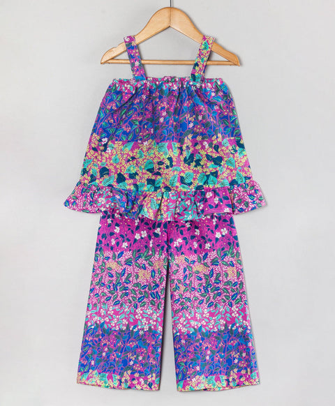 Multi floral Coord Set with Front opening Shoulder Straps