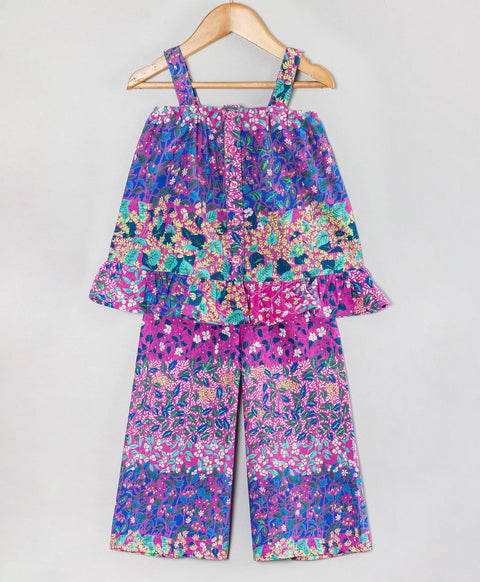Multifloral Coord Set with Front Opening and shoulder Straps