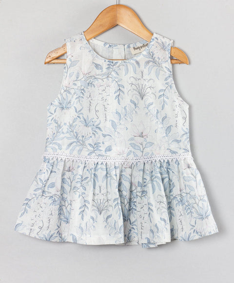 Pastel Leaf Print Co-ord set with Lace at Waistline