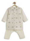 Pre-Order: Baby Boy Peacock Kurta Pyjama Set - Cream