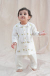 Pre-Order: Baby Boy Peacock Kurta Pyjama Set - Cream