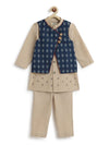 Pre-Order: Boy Embroidered Reversible 3 Pc Bundi Set-Blue