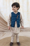 Pre-Order: Boy Embroidered Reversible 3 Pc Bundi Set-Blue