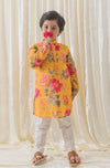 Boys Budding Hero Kurta Pyjama Set - Yellow