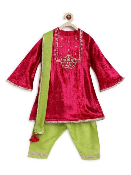 Noor Velvet Girls Kurta Set