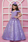 Pre-Order:Mauve Sequin Gown With Cold Shoulder And Handmade Flower