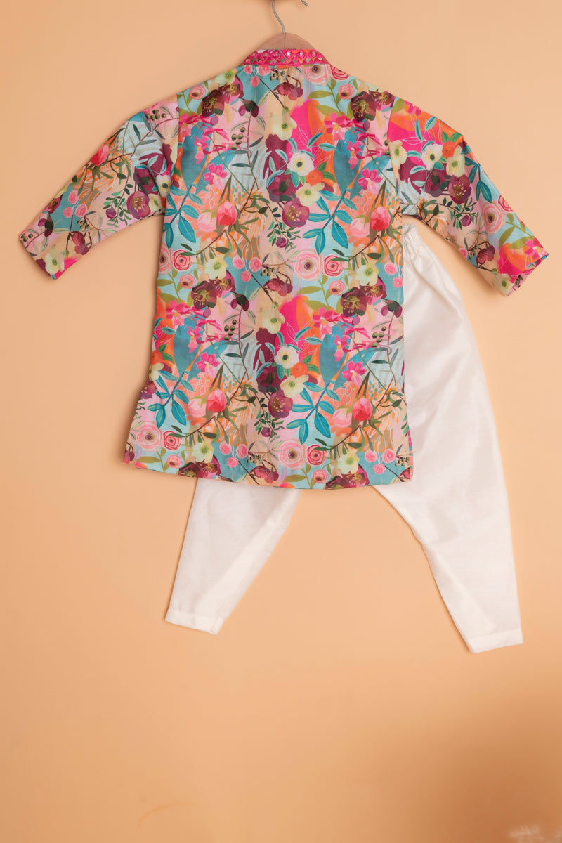 Pre-Order: Floral Embroidered Kurta Set Peonyy Kids