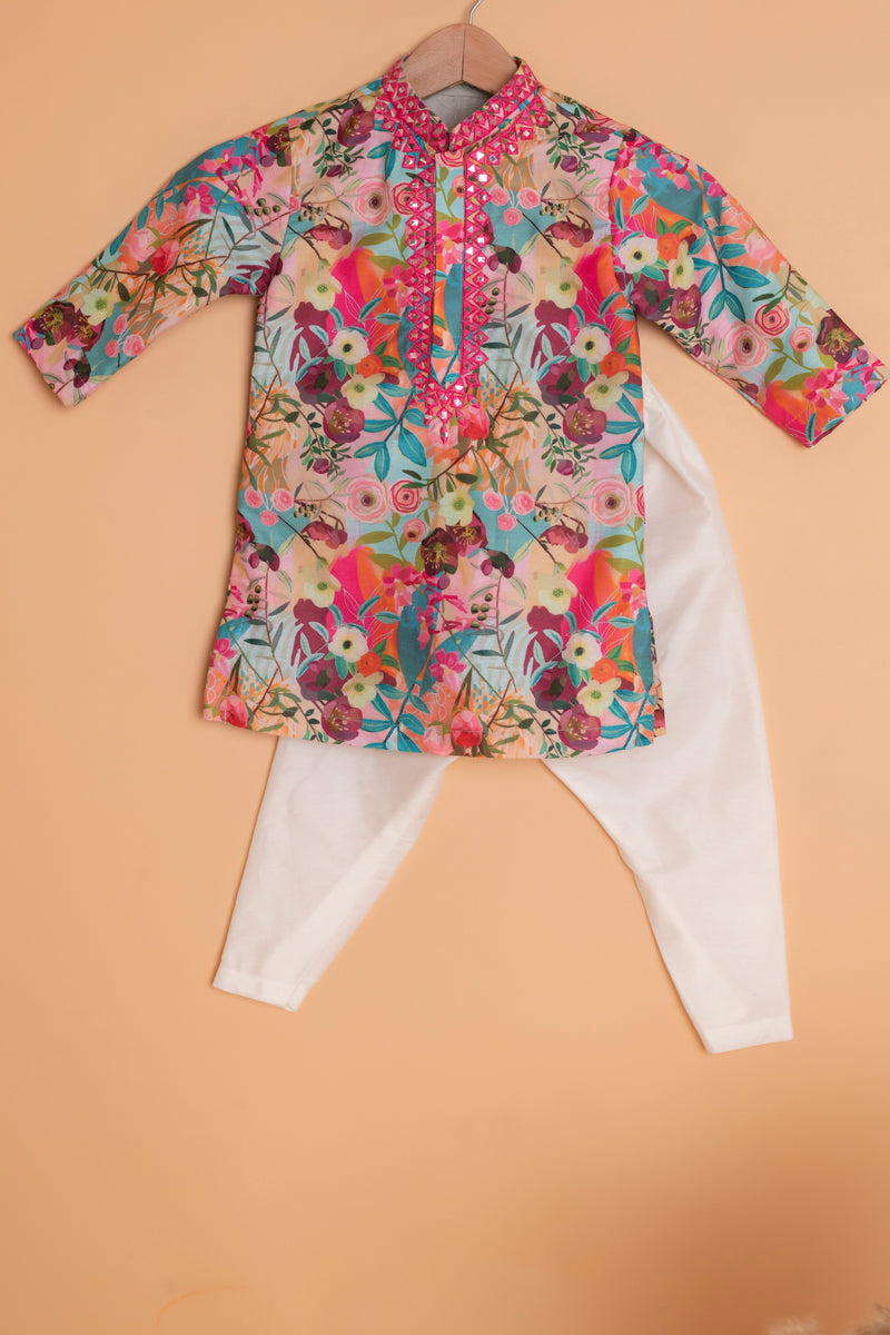 Pre-Order: Floral Embroidered Kurta Set Peonyy Kids