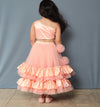 Pre-Order: One Shoulder Peach Lehenga Set Embellished with Tassel Lace