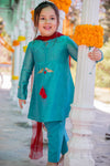 Pre-Order: Teal Pintucks Kurta Set- 3PC