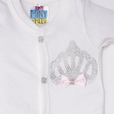 Pre-Order:  White Rhinestone Sleepsuit with Pink Bow
