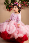 Pre-Order:Pink Wine 3D Flower Ruffled Gown