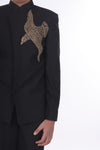 Pre-Order: Black Prince Coat with Bird Hand Embroidered Butta Set