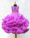 Pre-Order: Dark Lavender Cloudy Frilled Gown With Handcrafted Beaded Waistline