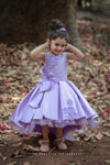 Pre-Order: Lavender Imported Quality Satin Gown With Designer Bow And Flower Applique Work