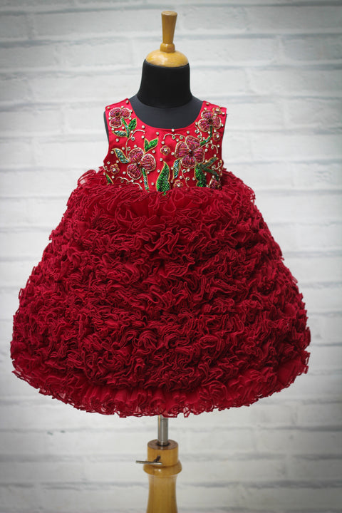 Pre-Order: Maroon Baby lock frill gown