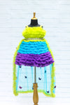 Pre-order: Lime Green Sky blue and Purple Combo Frilled Frock with Beaded Belt