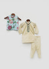 Pre-Order: Light Fawn Kurta Pant with Blue Floral Print Jacket