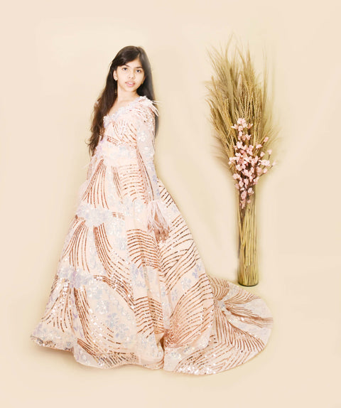 Pre-Order: Peach Sequins High Low Gown
