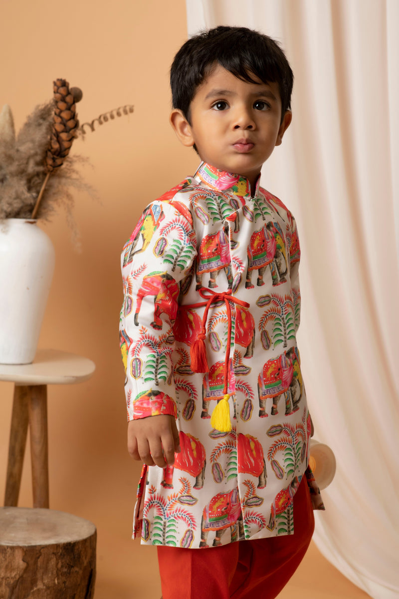 Pre-Order: Red Elephant Kurta Set Peony Kids Couture