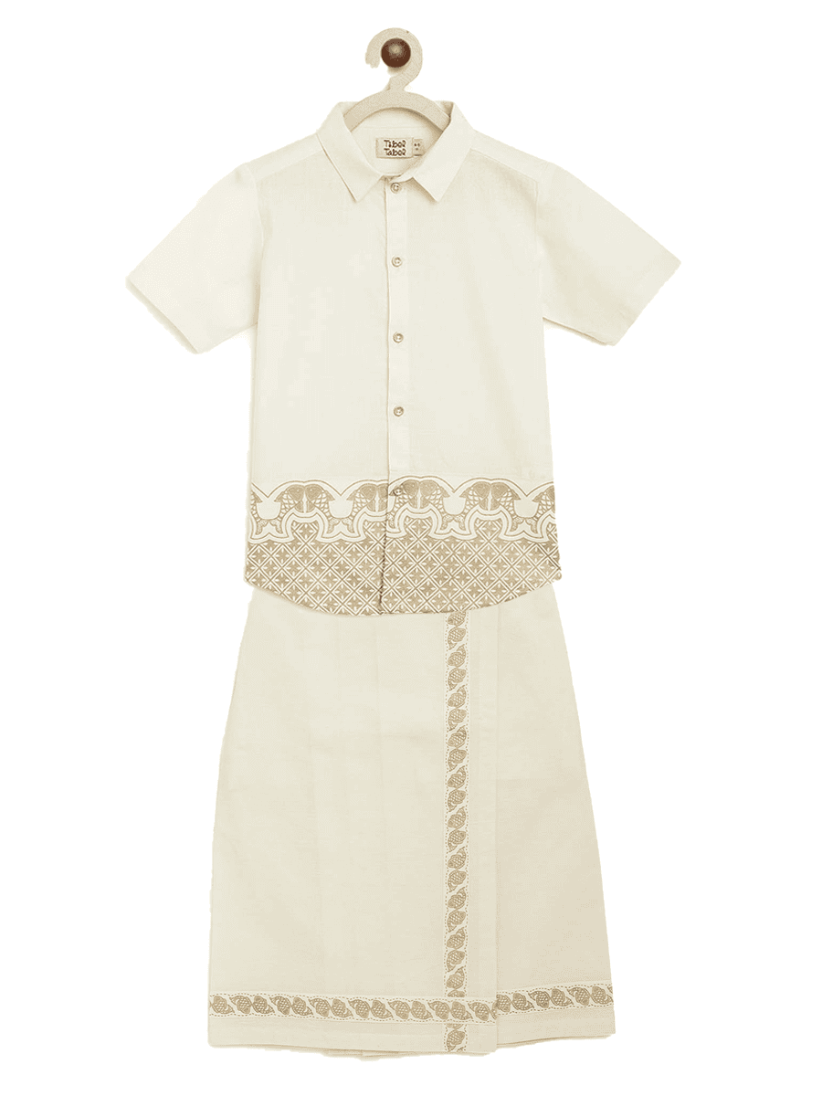 Blue Silk Shirt With Mundu For Boys By UHA Kids At Pernia's Pop Up Shop 2025
