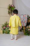 Pre-Order: Yellow Floral Embroidery Nehru with Kurta Set