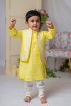 Pre-Order: Yellow Floral Embroidery Nehru with Kurta Set