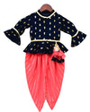 Pre-Order: Dark Blue Velvet Peplum Top with Coral Dhoti