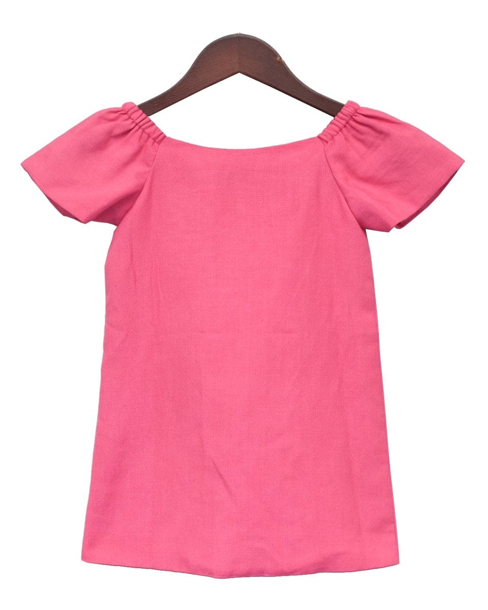 PreOrder Pink Linen Dress with Funky Embroidery Peony Kids Couture