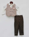 Pre-Order: Dusty Brown Check Waist Coat with White Shirt and Pant