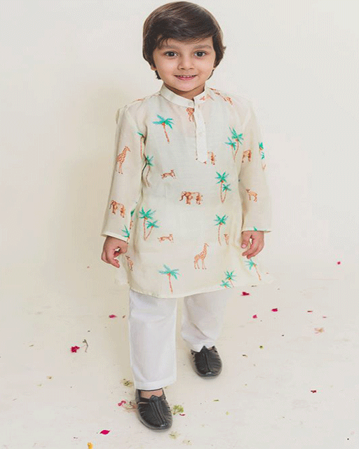 Ivory Safari Embroidered Kurta Set for Boys main image 1