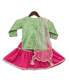 Pre-Order: Pista Green Kurti with attached Phulkari Jacket & Sharara
