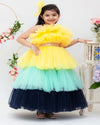 Pre-Order: Yellow Aqua and Blue Frill Gown