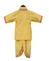 Pre-Order: Yellow Chanderi Foil Printed Angrakha with Dhoti