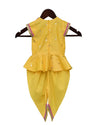 Pre-Order: Yellow Chanderi Foil Printed Peplum with Dhoti