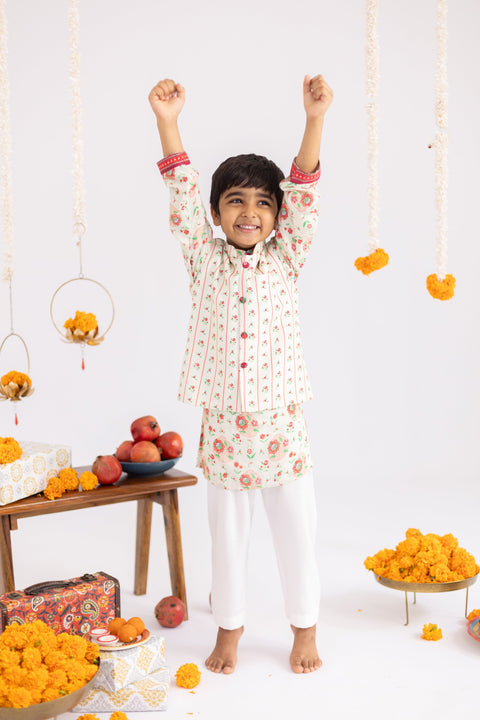 Pre-Order: Off white  anar jaal  printed muslin jacket  set-set of 3