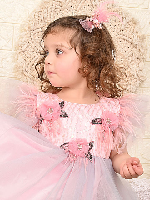 Pre Order: Pink and Grey 3 Flower Dress