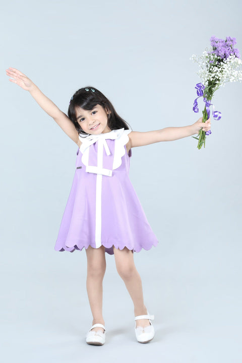 Pre-Order:  Lilac Colour Dress with Bow and Scalloping